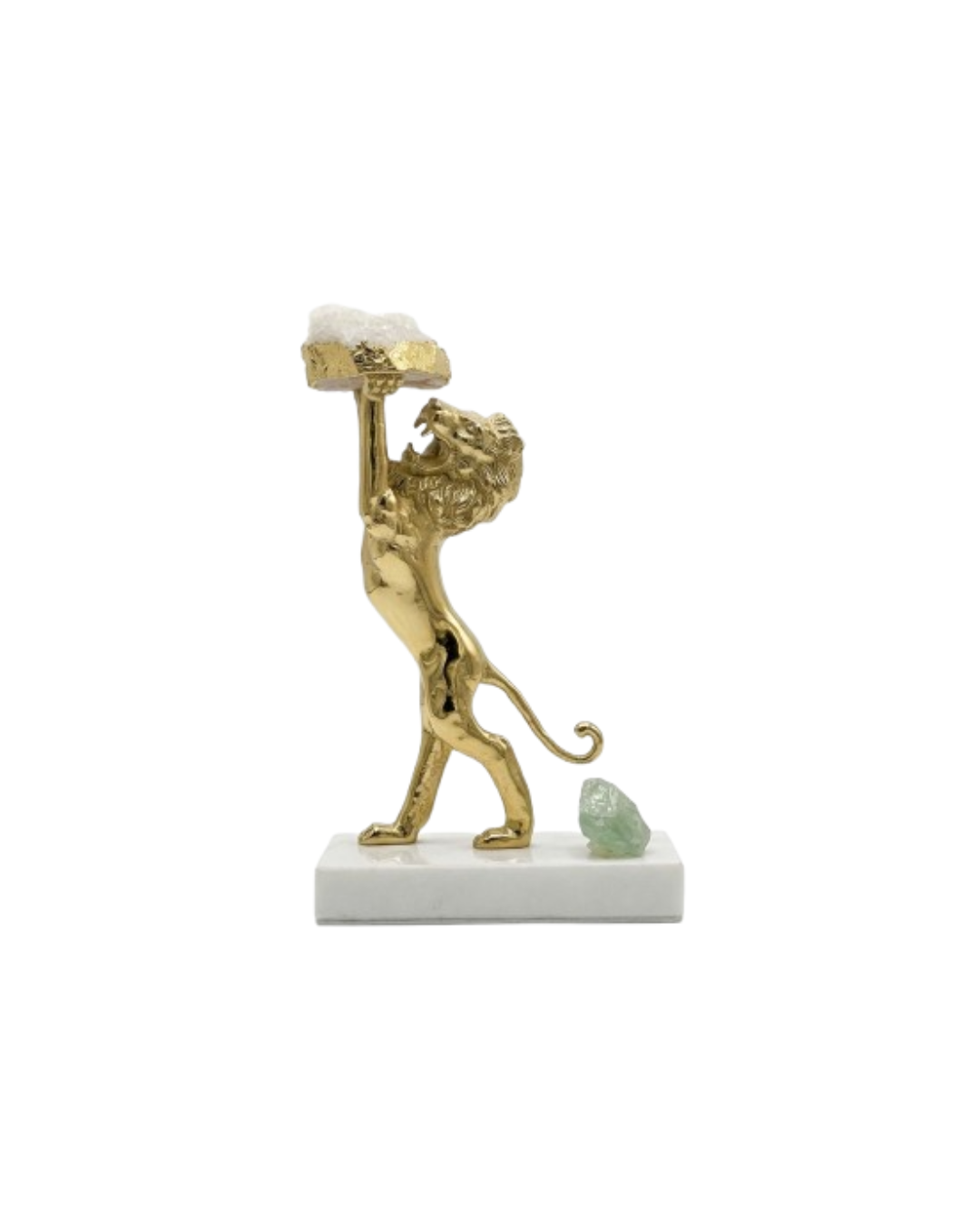 Lion Sculpture with Green Aventurine & Quartz
