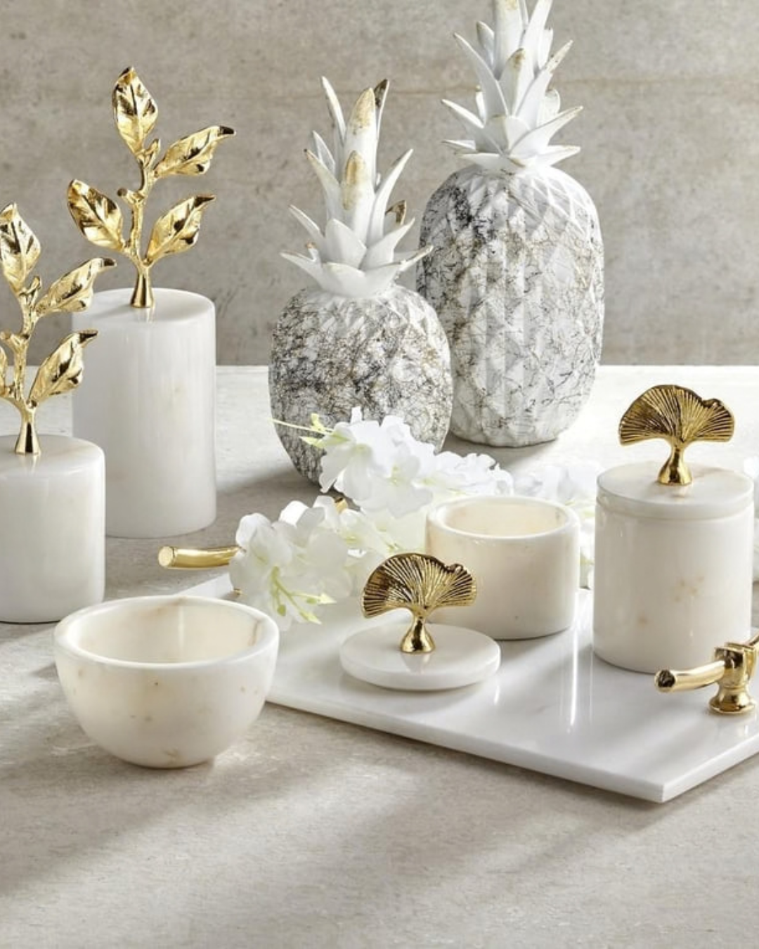 Luxury Marble Serving Tray with Gold Branch Handles
