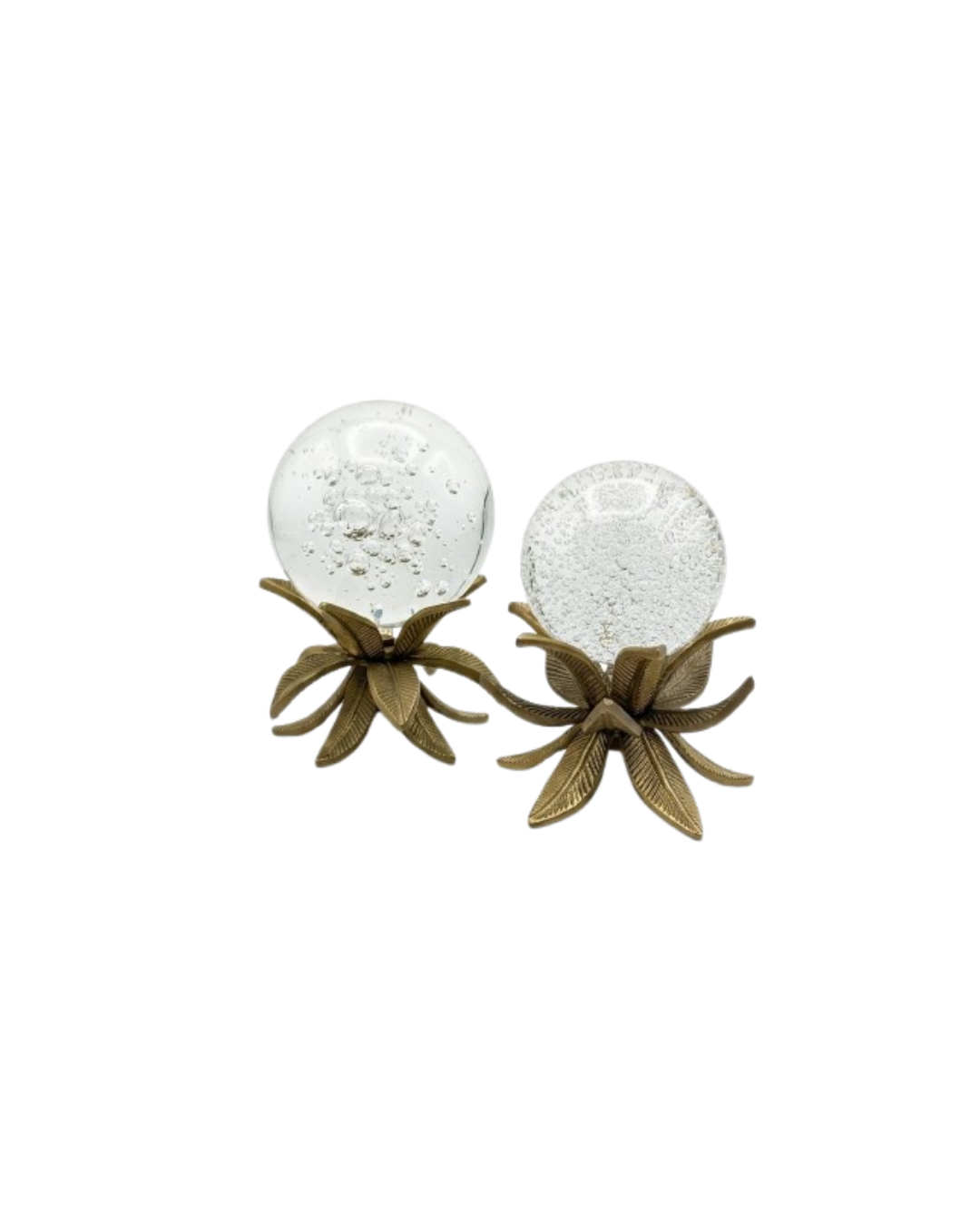 Crystal Orbs with Brass Leaf Base